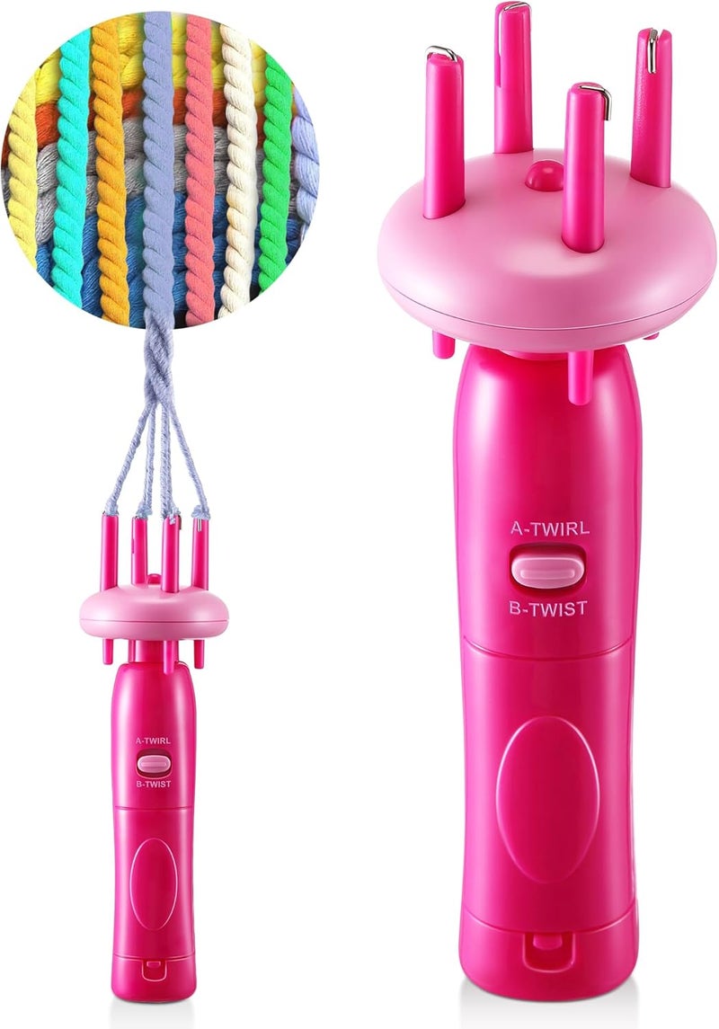 Enhon Cord Maker Portable Fringe Twister, Handheld Cord Maker for Craft Yarn Making Twister for Beginners(Pink) - Image 1